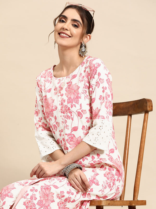 Floral Printed Cotton Slub Kurta