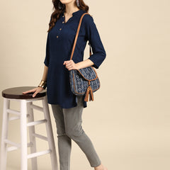 Navy Blue Printed Kurti
