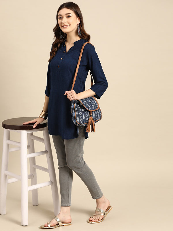 Navy Blue Printed Kurti