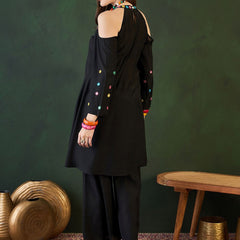 Embroidered Halter Neck Kurta & Palazzo With Bag