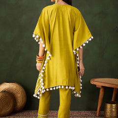 Green Geometric Embroidered Mirror Work Roman Silk Kurta With Trouser