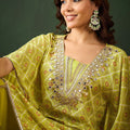 Bandhani Printed Gotta Patti Asymmetric Kaftan With Dhoti Pant