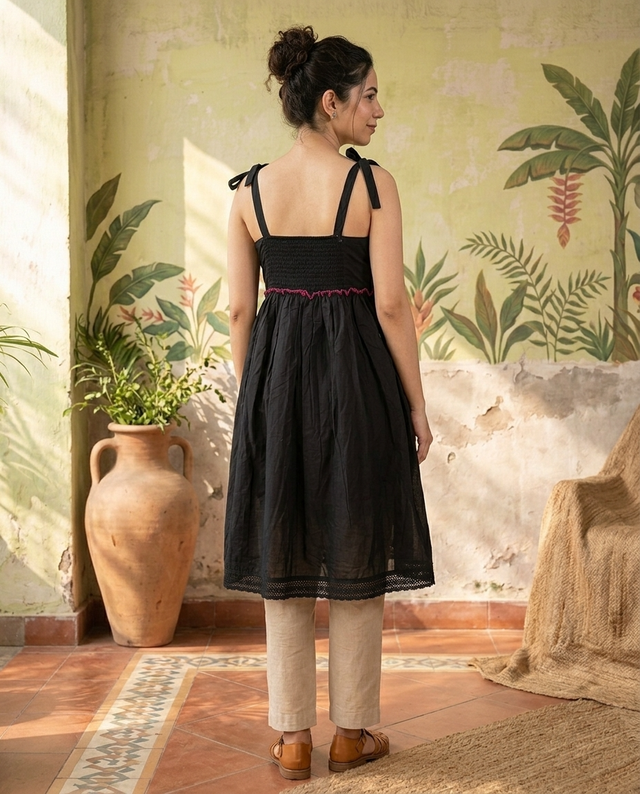Floral Embroidered Thread Work A-Line Midi Dresss
