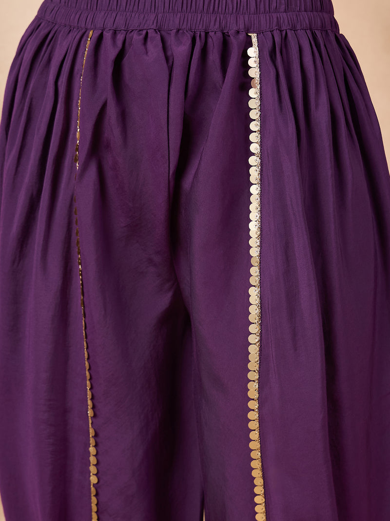 Ethnic Motifs Yoke Design & Sequinned  A-Line Kurta With Dhoti Pants Kurta Set