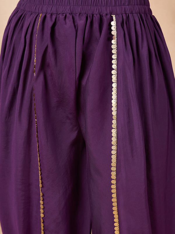 Ethnic Motifs Yoke Design & Sequinned  A-Line Kurta With Dhoti Pants Kurta Set