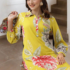 Floral Printed & Mirror Work Pathani Kurta With Trousers Kurta Set