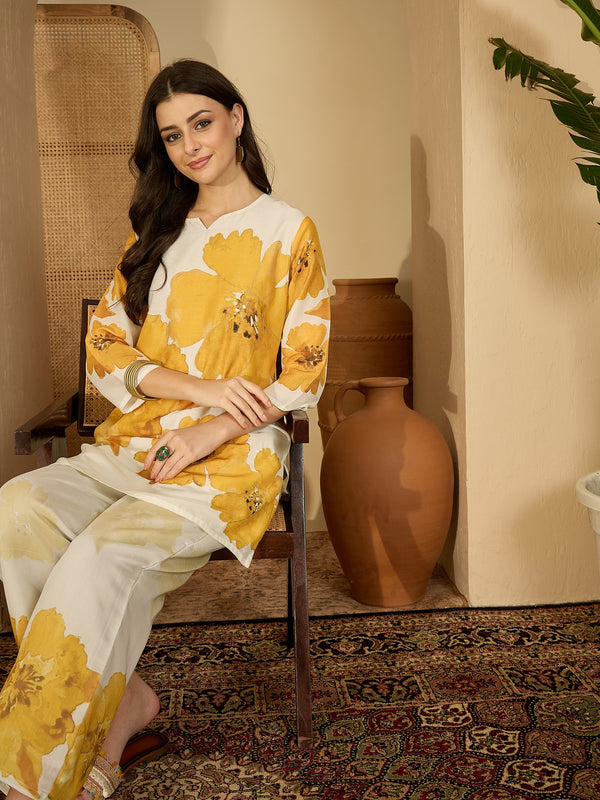 Embroidered & Printed Cotton  Lining in Kurta With Pant Co-Ords