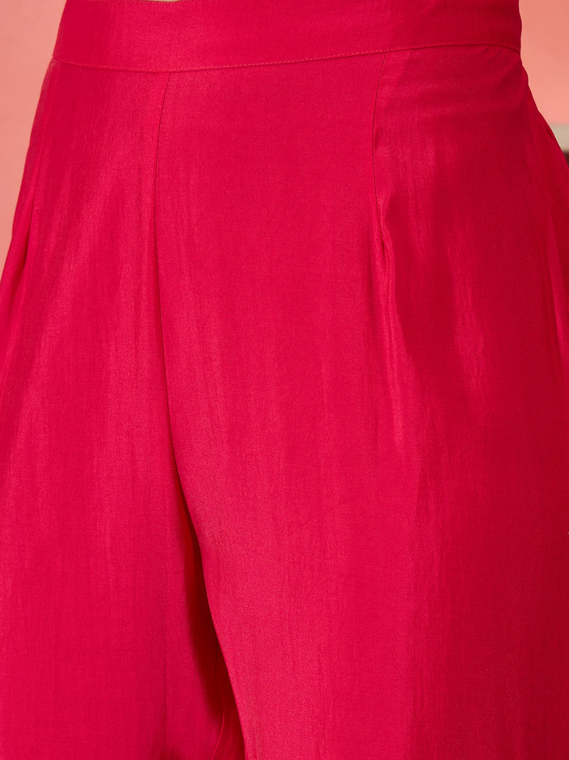 Red Embroidered Gotta Patti Kurta with Trousers & Dupatta Kurta Set