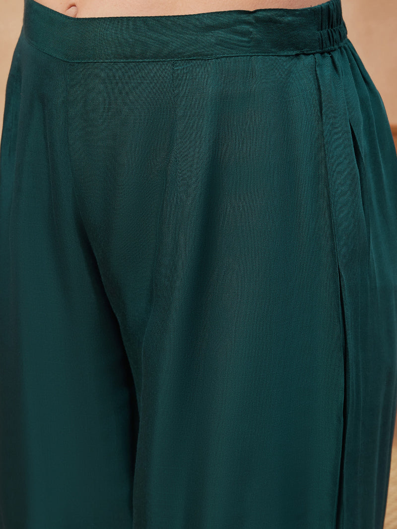 Green Floral Print Anarkali  Kurta with Palazzo & Dupatta Kurta Set