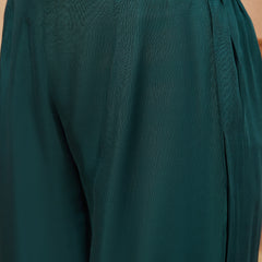Green Floral Print Anarkali  Kurta with Palazzo & Dupatta Kurta Set