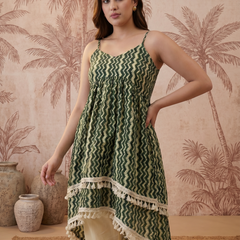 Firozi Floral Print Shoulder Straps A-Line Kurta With Palazzo Kurta Set