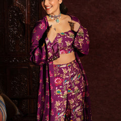 Floral Printed Shoulder Straps Top With Palazzo & Shrug