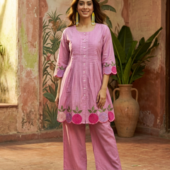 Floral Embroidered A-Line Kurta With Trouser Set