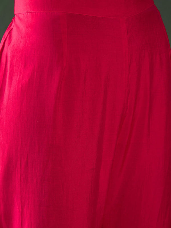 Fuchsia Geometric Embroidered Round Neck Mirror Work Kaftan With Trousers