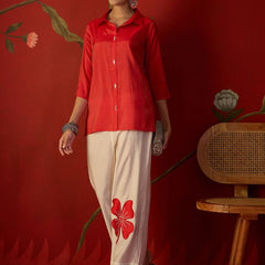 Rust Self Design Shirt Collar Tunic & Trouser Co-Ords