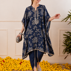 Floral Embroidered Regular Mirror Work Kaftan Kurta with Dhoti Pants