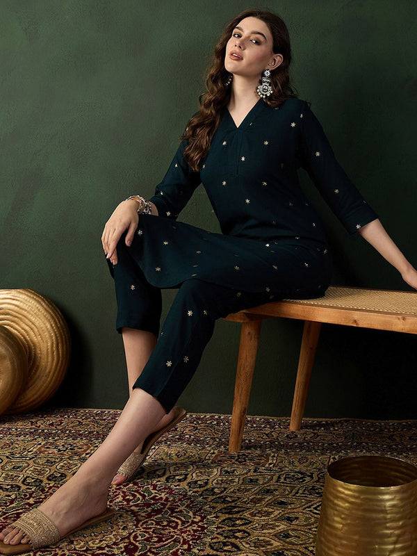Pure Cotton V-Neck Pathani Kurta With Trousers