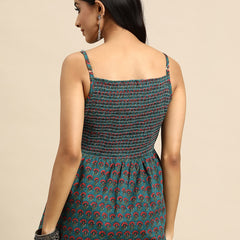 Floral Printed Smocked Cotton A-Line Top