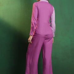 Purple Embroidered Shirt Collar Shirt & Palazzo Co-Ords
