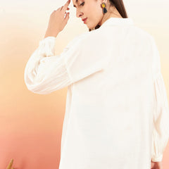 Embroidered Oversized Shirt Style Longline Top