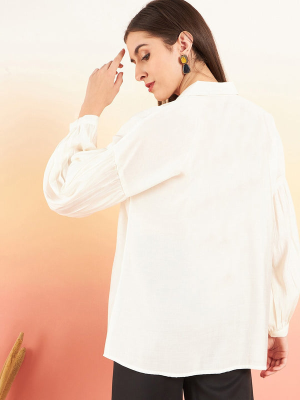 Embroidered Oversized Shirt Style Longline Top