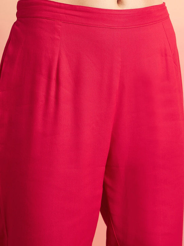 Embroidered Shoulder Straps Straight Kurta With Trousers & Dupatta