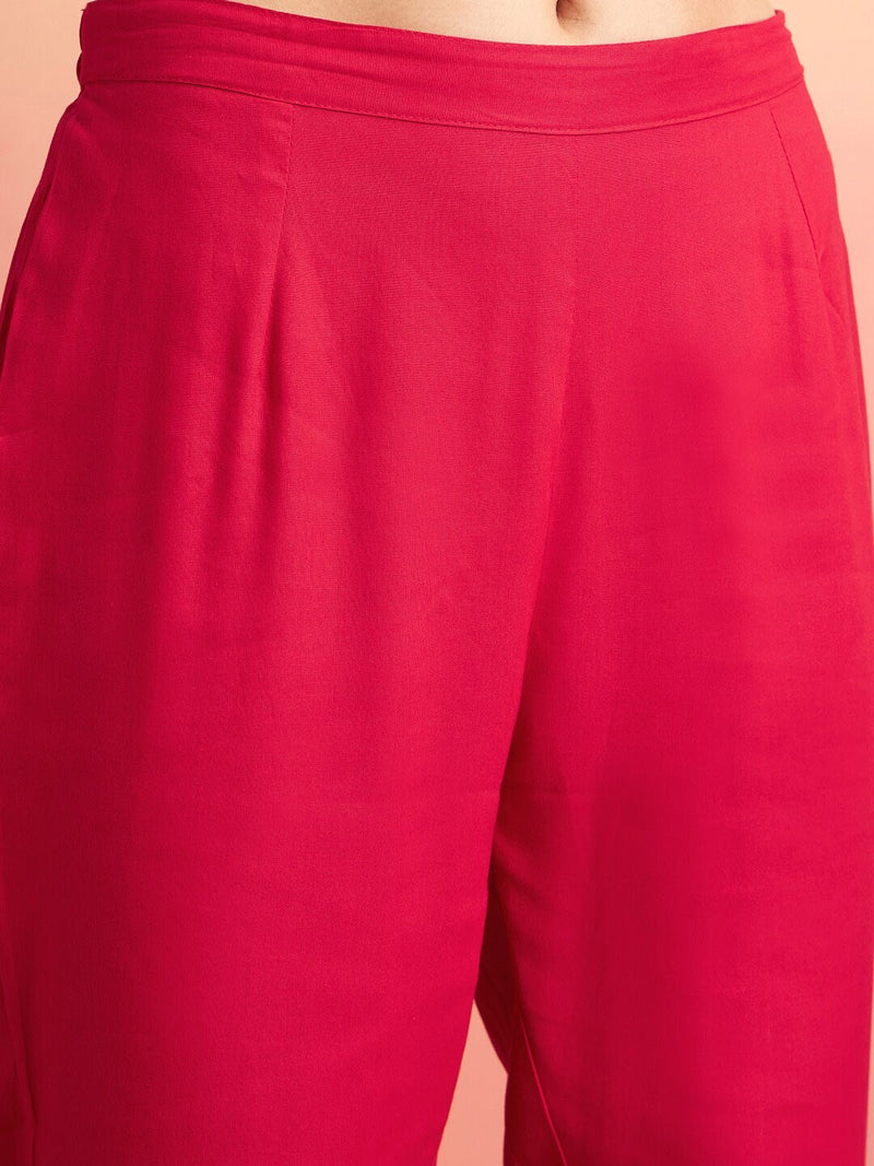 Embroidered Shoulder Straps Straight Kurta With Trousers & Dupatta