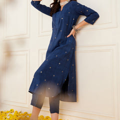 Ethnic Motifs Printed V-Neck Straight Kurta With Trouser