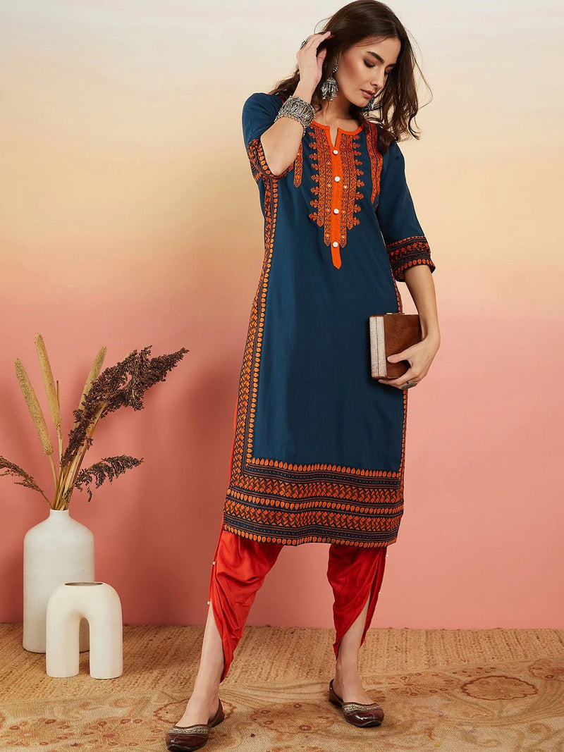 Ethnic Motifs Embroidered Thread Work Straight Kurta