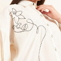Embroidered Oversized Shirt Style Longline Top