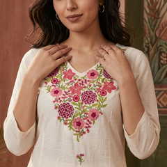Floral Embroidered Thread Work Straight Kurta With Trousers