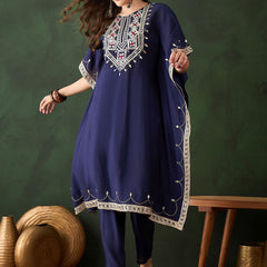 Geometric Embroidered & Mirror Work Kaftan Kurta With Trouser