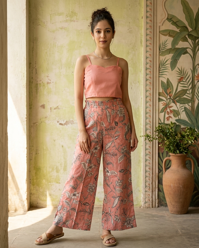 Floral Print & Embroidered  Straight Kurta With Top & Trousers & Dupatta