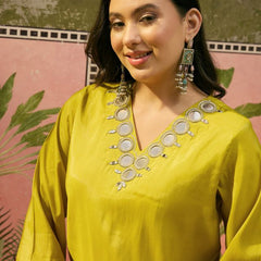 Purple Embroidered & Mirror Work Straight Tunic  With Trousers Co-Ords Set