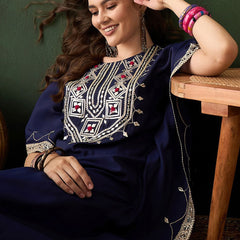 Geometric Embroidered & Mirror Work Kaftan Kurta With Trouser