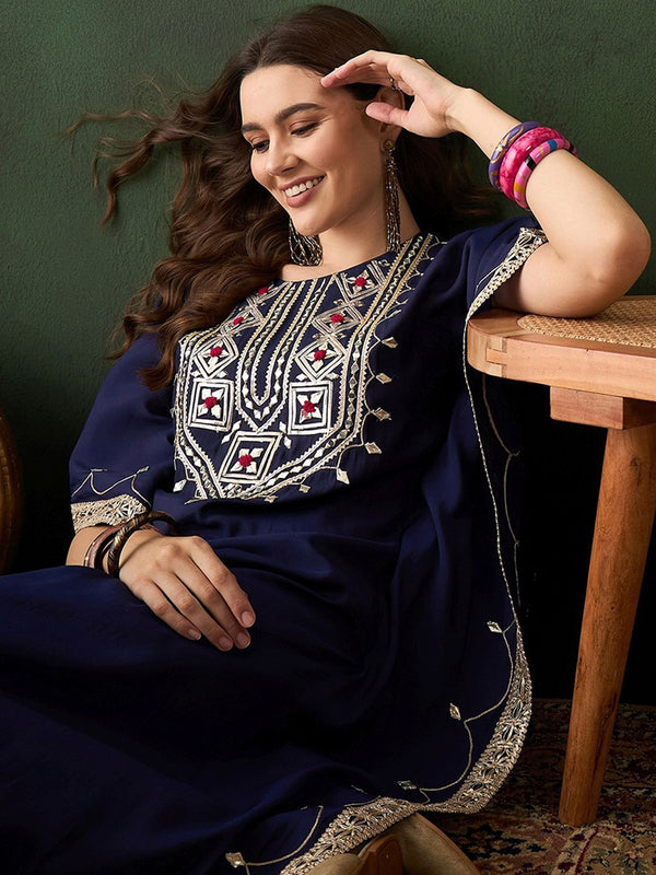 Floral Embroidered Kaftan Kurta & Trousers