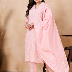 Floral Embroidered Regular Thread Work Pure Cotton Kurta with Trousers & With Dupatta