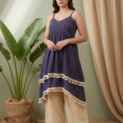 Firozi Floral Print Shoulder Straps A-Line Kurta With Palazzo Kurta Set