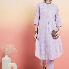 Ethnic Motifs Embroidered  Pure Cotton Tunic With Trouser Co-Ords