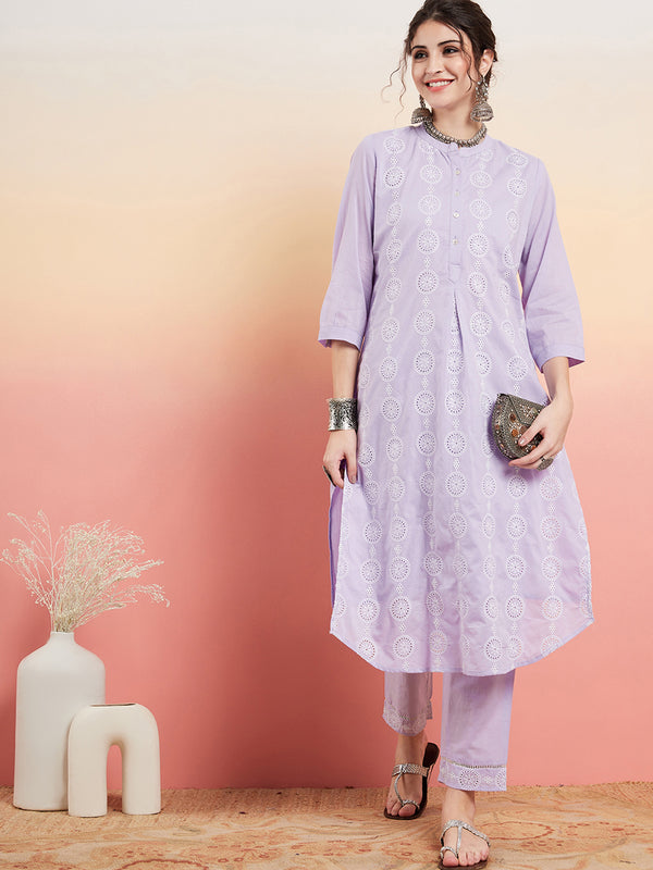 Ethnic Motifs Embroidered  Pure Cotton Tunic With Trouser Co-Ords