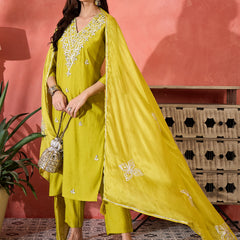 Green Embroidered Gotta Patti Kurta with Trousers & Dupatta Kurta Set