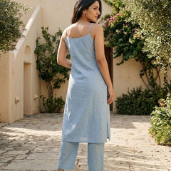Embroidered Pure Cotton Sholder Straps Straight Kurta With Trouser