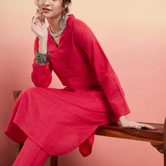 Pure Cotton V-Neck Pathani Kurta With Trousers