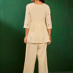 Embroidered Pure Cotton Top With Palazzos Co-Ords