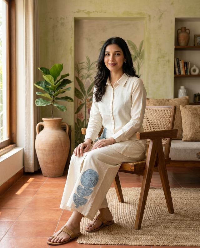 Floral Embroidered Tunic With & Trousers