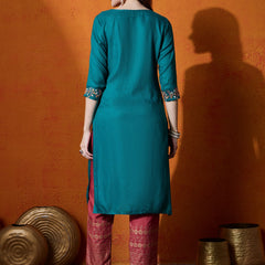 Floral Embroidered Straight Kurta With Trouser