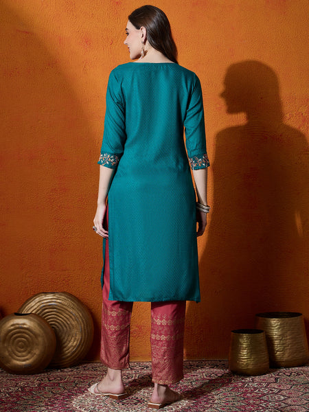 Floral Embroidered Straight Kurta With Trouser