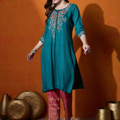 Floral Embroidered Straight Kurta With Trouser