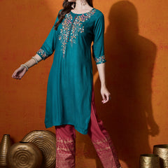 Floral Embroidered Straight Kurta With Trouser