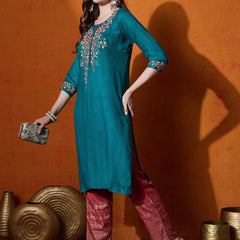 Floral Embroidered Straight Kurta With Trouser